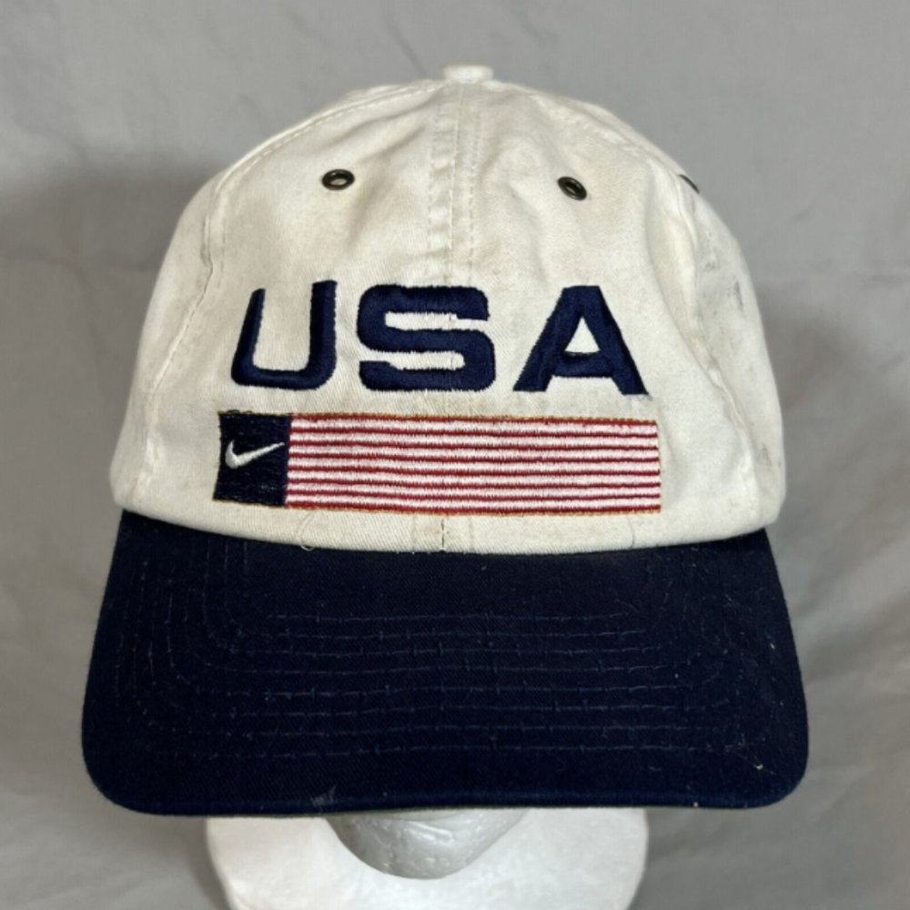 Vintage Signed Nike Swoosh Miss USA Flag 1996 Olympic Snapback Hat Rare Brandi